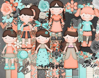 30%Off Shabby Dolls - Digital Scrapbooking Kit-Superheroes Girls Cliparts ,Birthday Girls Cliparts,Birthday Girls Digi Kit.
