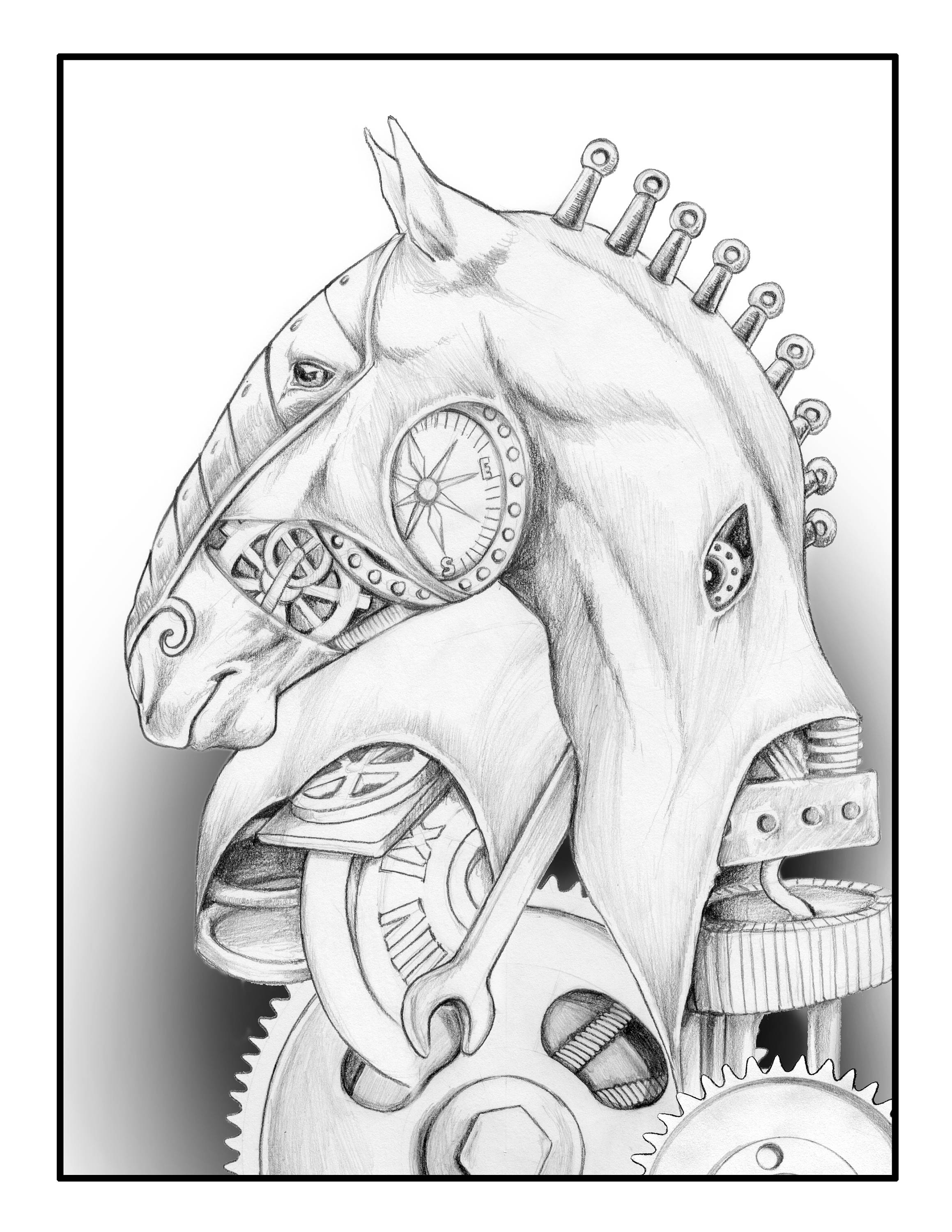 Download Adult Coloring Page Steampunk Horse For Adults Horse Equine