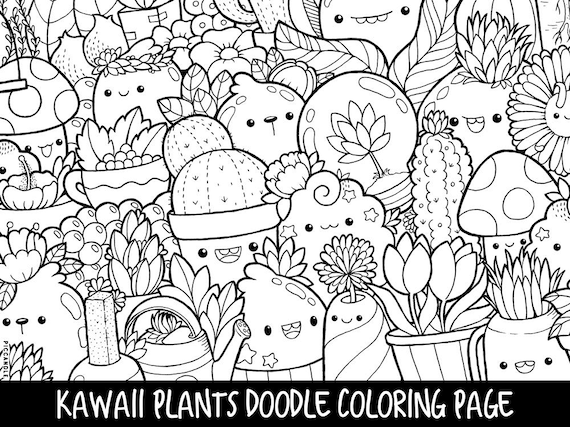 Plants Doodle Coloring Page Printable Cute/Kawaii Coloring