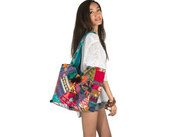 Colorful Shoulder Bag, Hippie Bag, Beach Bag, Large Tote, Canvas Bag, Gift For Her, Women Purse