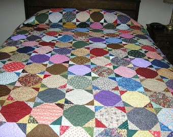 King Quilt, Queen Quilt, Snowball Quilt,Handmade Queen Size Quilt, 97 x 103 inches