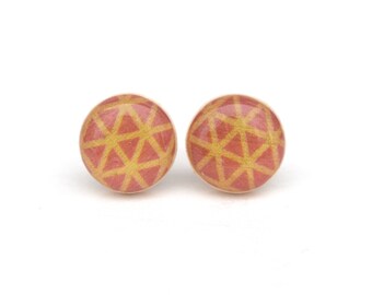 Pink and Orange Stud earrings, Hypoallergenic earrings, Gift for her