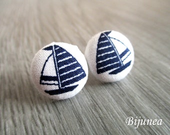Boat stud earrings - Blue boat post earrings - Sailboat earrings - sf1403