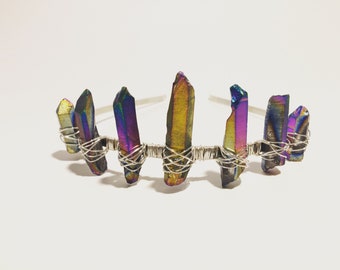 Rainbow Princess crystal crown, crystal headpiece, raw crystal crown, quartz crown, crystal tiara, crystal headband, mermaid crown