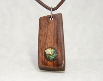 Rosewood and Paua Shell Pendant Necklace