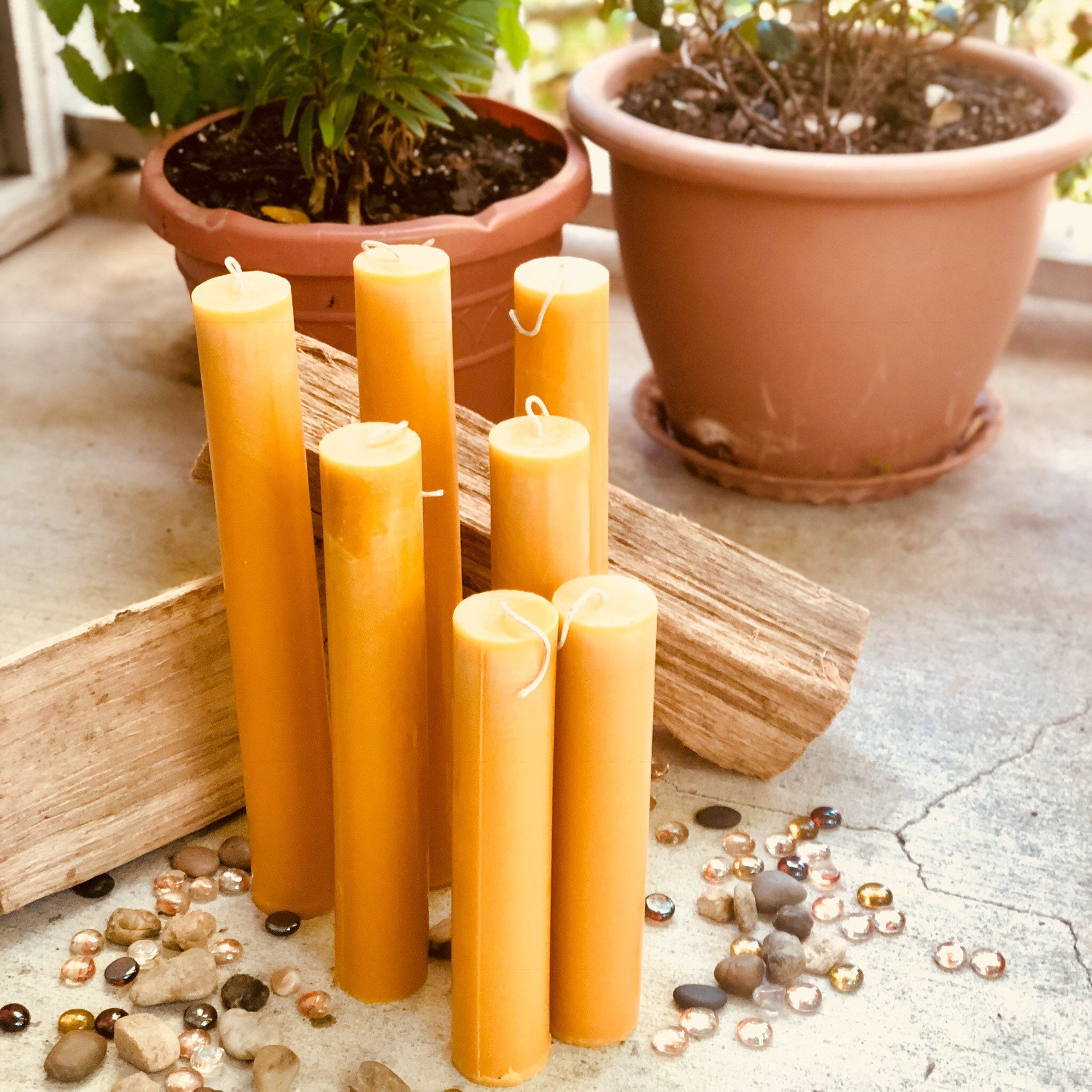 Unique extra tall pure beeswax pillar candles