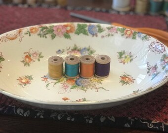 Lot of 4 vintage wooden spools, Sewing thread wood spools, Coats & Clark Mercerized