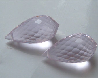 Pretty Light Pink Quartz Faceted Briolettes 12mm x 24mm Semi precious Gemstone beads