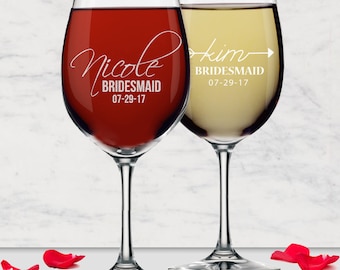 Engraved Wine Glasses, Personalized Wine Glass, Custom Wine Glasses Bridesmaid Gift Monogram Wine Glass Bridesmaid Wine Glasses Personalized