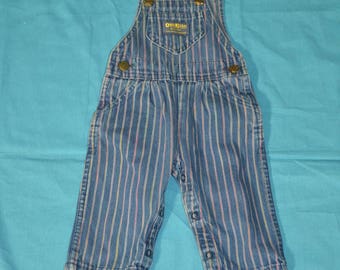 Vintage Baby Girls Osh Kosh B'Gosh Stripes Denim Overalls - Size 6 / 9 Months