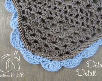 Beige and Blue Horse Fly Bonnet with Twisted Cord Trim, Size Full
