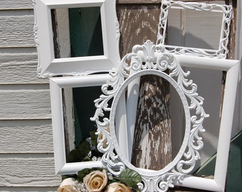 Farmhouse PICTURE FRAMES Set- White Shabby Chic Frames - Gallery Wall - Vintage Wall Frames - Upcycled Collection