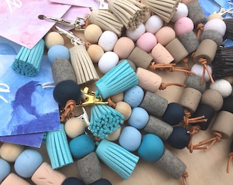 Key ring / Key Chain - Handmade Clay Bead, Suede Tassel