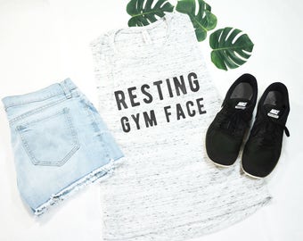 Resting Gym Face, Funny Shirt, Workout Shirt, Exercise Tank, Exercise Clothing, Gym Tank, Womens Workout Tank, Muscle Tank,Everything Hurts
