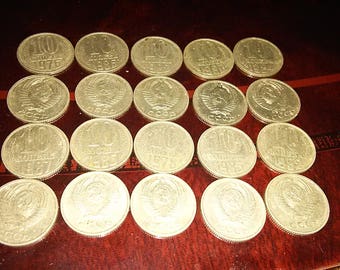 20 Soviet silver 10 kopeks coins in very good condition