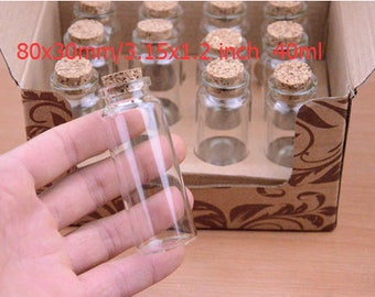 10pcs mini glass bottles, 40ml small Glass Vials Bottles large Jars with Cork Stoppers 80x30mm
