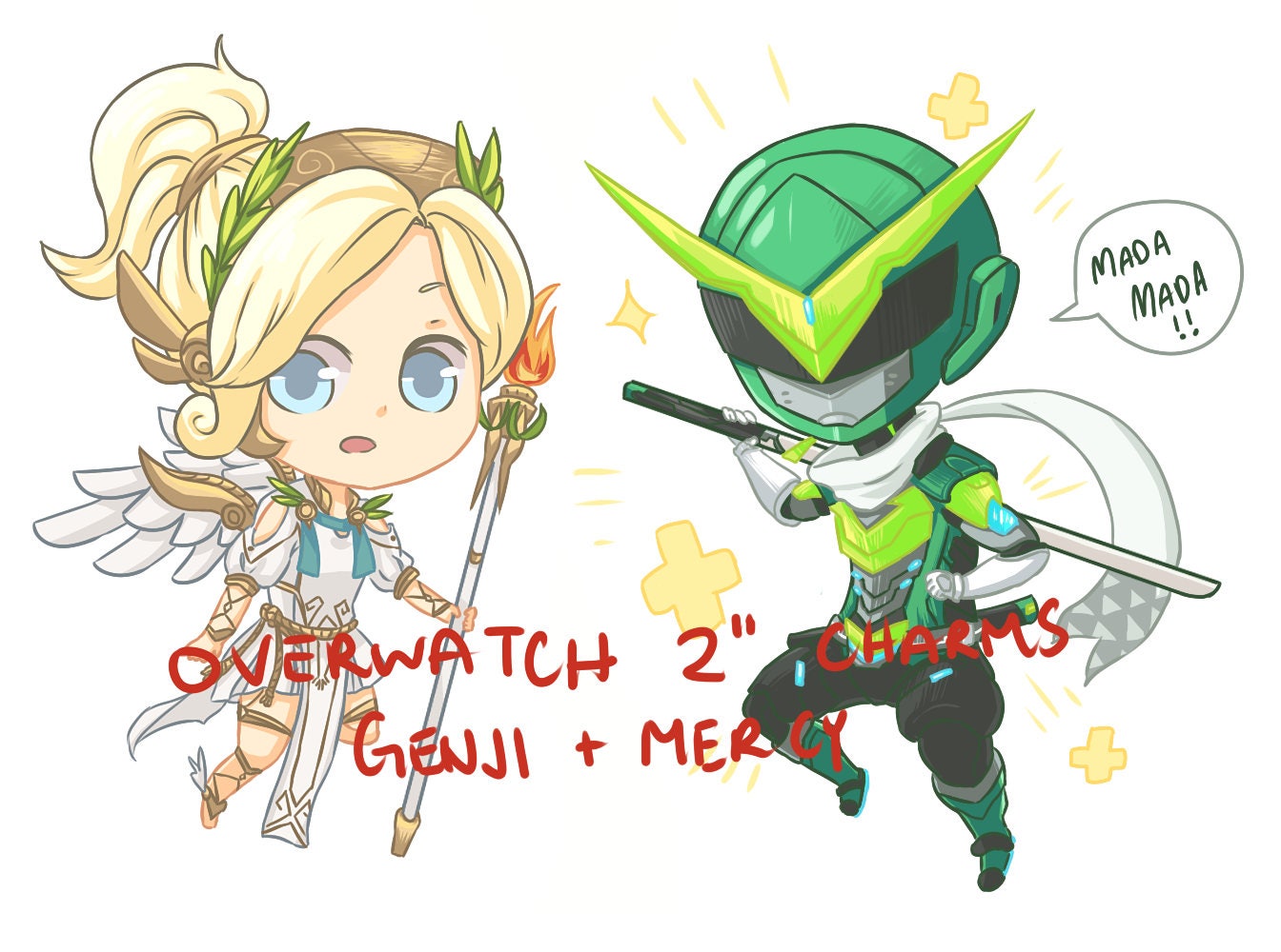 Overwatch Genji And Mercy 2 Double Sided Acrylic Charms