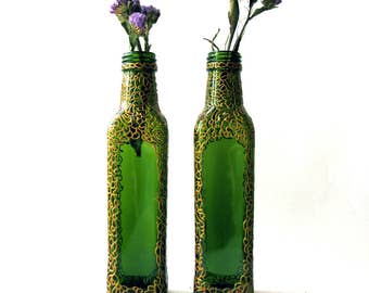 Collectable decoration Glass home decor Living room Unique gift idea Thank you gift Nurse gift Painted glass bottles Table decoration