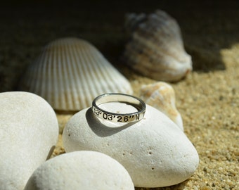 Sterling Silver Ring | Coordinates Ring | Anniversary Gifts For Boyfriend | Promise Ring | Couples Gift | Long Distance Relationship | Mens
