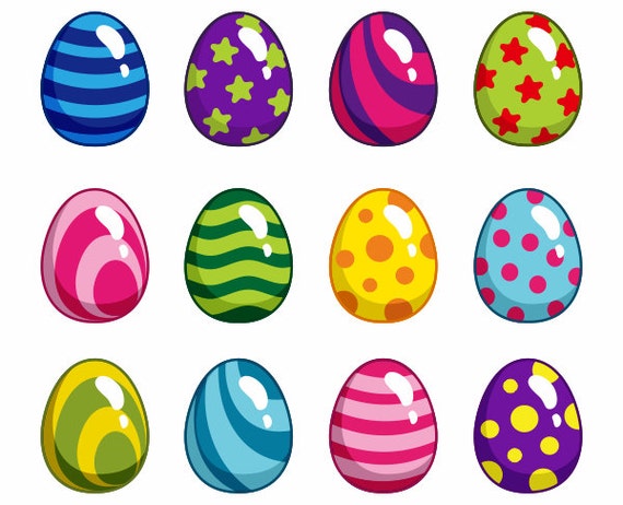Bright Cute Easter Eggs Digital Clip Art Instant Download