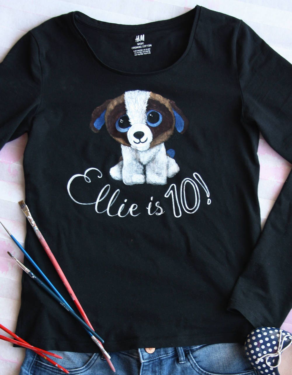 Girl's Birthday Shirt Baby Dog Tshirt Handpainted