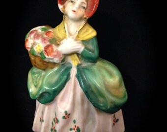 Vintage Occupied Japan Figurine Colonial Lady in Bonnet Hand Painted Historical Figurine Lady Statue Collectible Southern Belle Statue