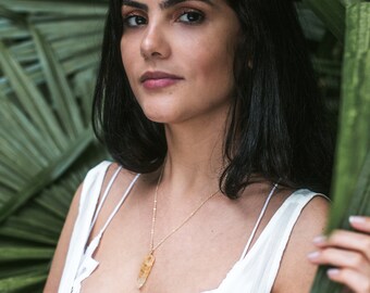 Citrine Point Necklace - Polished Rectangle Citrine Necklace - Natural Citrine Quartz Necklace - Small/Large Citrine Quartz Crystal Necklace