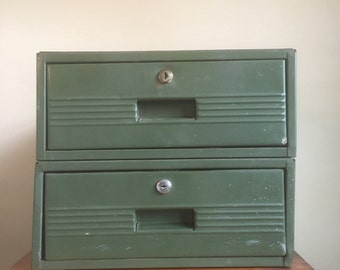 Vintage Industrial Mint Green Metal Drawer.