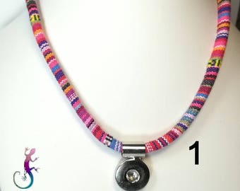 Cord necklace with pendant for snap button Peruvian aguayo