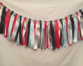 Strip Tie Garland/Satin Ribbon Garland/High Chair Banner/Ribbon Tassel Garland/Nursery Room Decor/Barn Wedding/Blue Fabric Garland