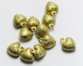 Itsy Bitsy Raw Brass Puffy Heart Charms, 7mm #CA28