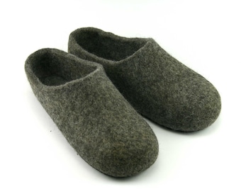 Gray Slippers, Wool Felted Slippers