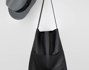 black leather shopper, leather tote bag, everyday bag, market bag, leather shoulder bag, leather tote, hobo