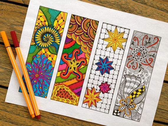 Items similar to Digital Zentangle Bookmarks - Coloring Page, Adult ...