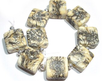 Handmade Glass SRA Lampwork Beads, Etched Stonecutter Tiles