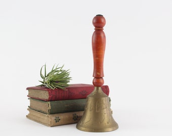 Vintage Brass Hand Bell with Wooden Handle - Brass School Bell - Patient Sick Call Bell