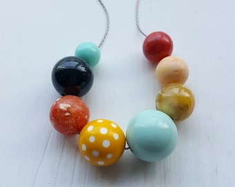 afternoon delight necklace - remixed vintage beads - polka dots - yellow, mint, forest green, red - choose your own length