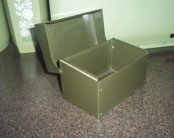 Vintage metal Green Gray Recipe Box File Box