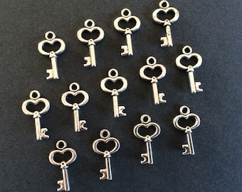 10 x Antique Silver Key Charms Tiny Skeleton Key Pendants Keys 15.5mm x 9mm