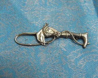 stunning vintage sterling silver figural horse head and riding crop brooch