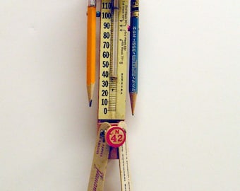 Assemblage Art Doll Mixed Media Thermometer Temperature Character