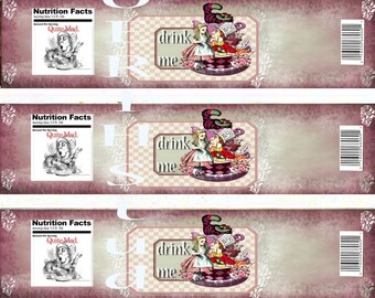 Alice in wonderland Drink Me water bottle labels collage sheet party supply sticker labels tea Party printable