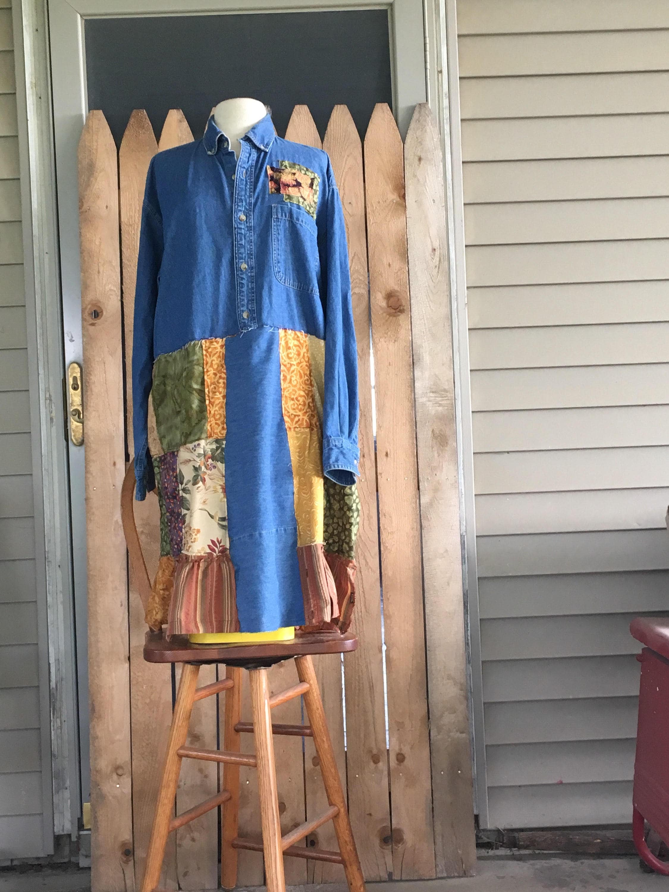 Upcycled womens clothing fall dressPatchwork dress artsy