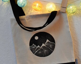 Tote Bag, Mountain Print, Handmade, Linocut Print, Hand-Sewn, Linoart, Linoart Prints