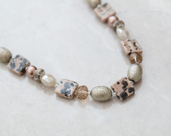 Tan Speckled Beaded Necklace