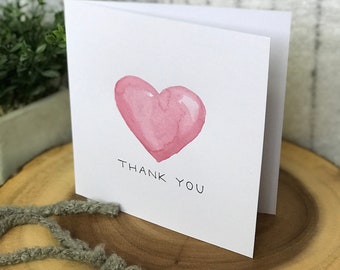 Handmade watercolor heart thank you card