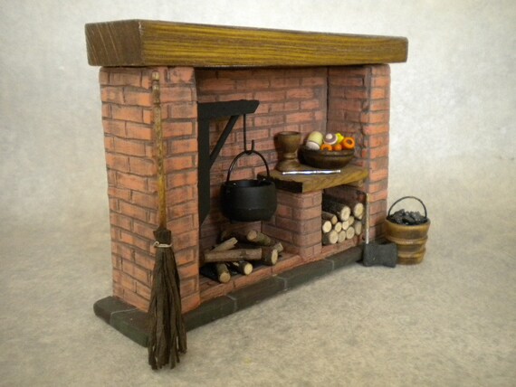 dollhouse miniature kitchen fireplace colonial tudor