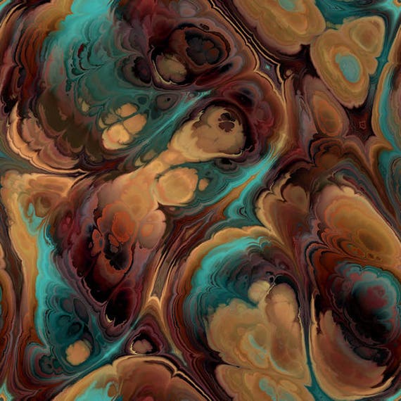 Marble Handmade Brown Turquoise Velvet Upholstery Fabric Fiber Art Modern Fabric