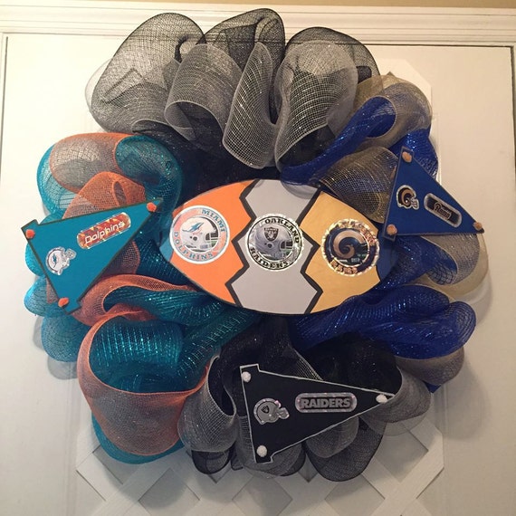NFL House Divided Wreath - House Divided Three Ways - Miami Dolphins - St. Louis Rams - Oakland Raiders - NFL - Professional Football