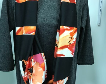 Black striped infinity scarf flower infinity scarf